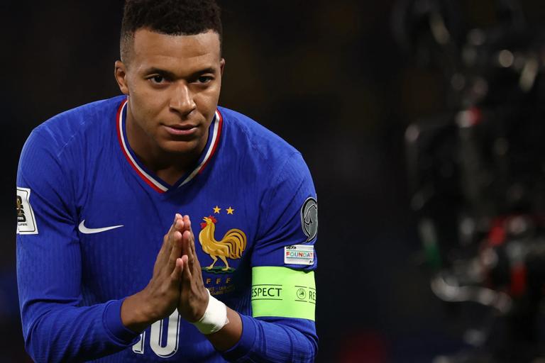 France's forward #10 Kylian Mbappe celebrates after shooting a penalty kick to score his team first goal during the 2026 World Cup qualifiers Europe zone group D football match between France and Ukraine at the Parc des Princes stadium in Paris, on November 13, 2025. (Photo by FRANCK FIFE / AFP) (Photo by FRANCK FIFE/AFP via Getty Images)          